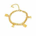 Gold-plated stainless steel bracelet with a two-layer design and elegant lock charms