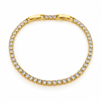 Gold-tone stainless steel tennis bracelet set with zircon stones.