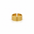 Open stainless steel ring with a wide surface and braided lines.