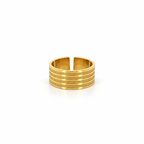 Open stainless steel ring with a wide surface and braided lines.