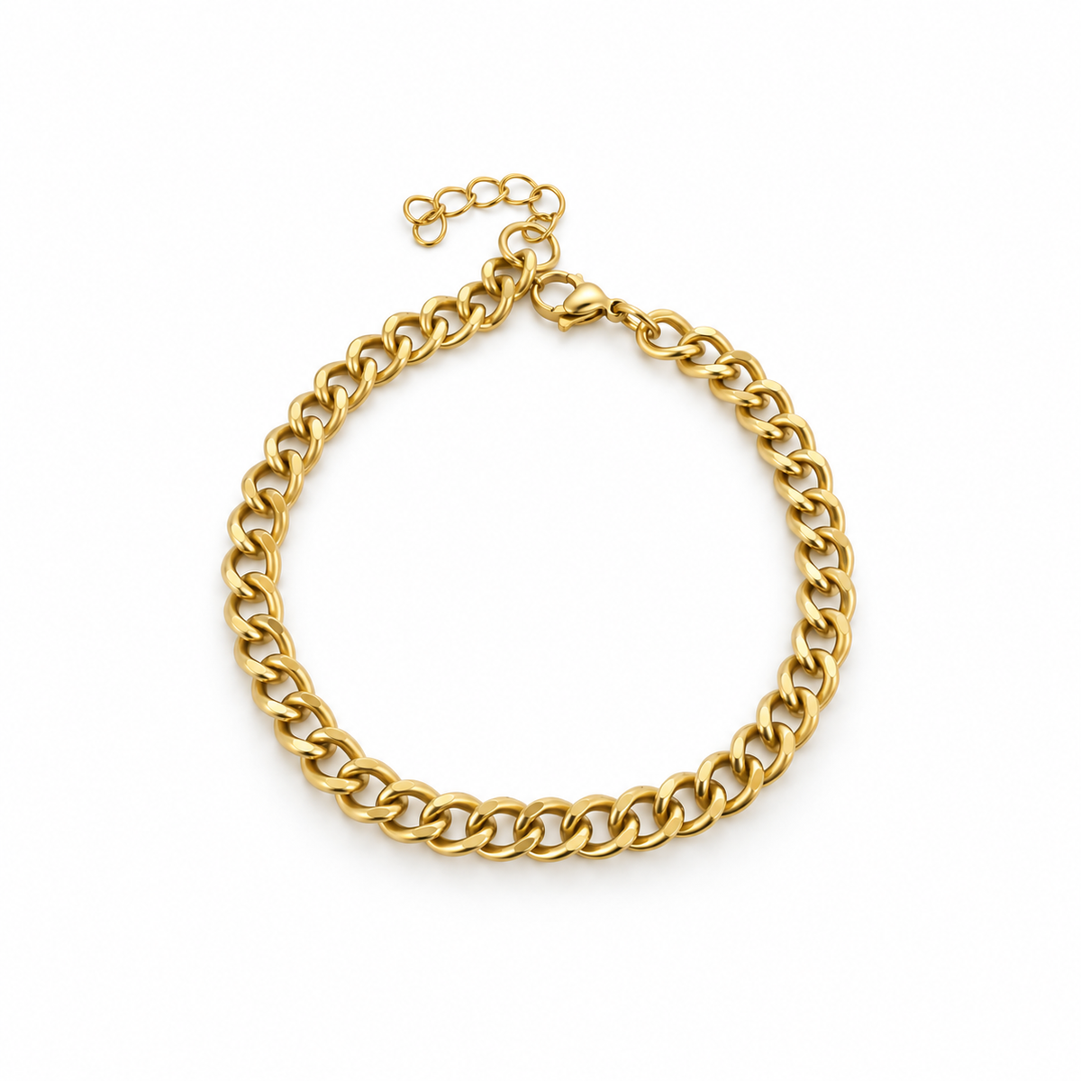 Stainless steel bracelet with a delicate gold chain link design.