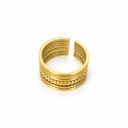 Double-layered open stainless steel ring with leaf engraving