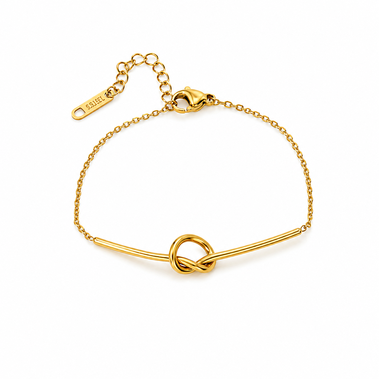 Gold-plated stainless steel bracelet with a modern knot design