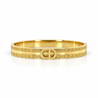 Stainless steel bracelet featuring the "CD" initials and a geometric pattern.