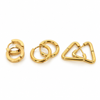 Stainless steel earring set (3 pairs) featuring circular and triangular designs.
