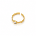 Open stainless steel ring with a heart stone and ribbed texture.