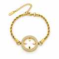 Stainless steel bracelet with a braided chain and an embellished round flower.