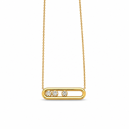Gold-plated stainless steel necklace with an oval frame design and three stones