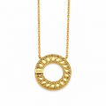 Gold-plated stainless steel necklace with a circular pendant featuring geometric patterns.