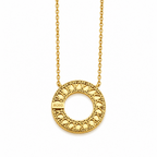 Gold-plated stainless steel necklace with a circular pendant featuring geometric patterns.