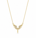 Stainless steel necklace with an embellished angel wing pendant.