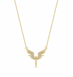 Stainless steel necklace with an embellished angel wing pendant.