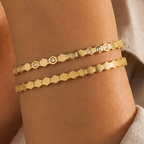 Gold-plated stainless steel honeycomb design bracelet (2-piece set)