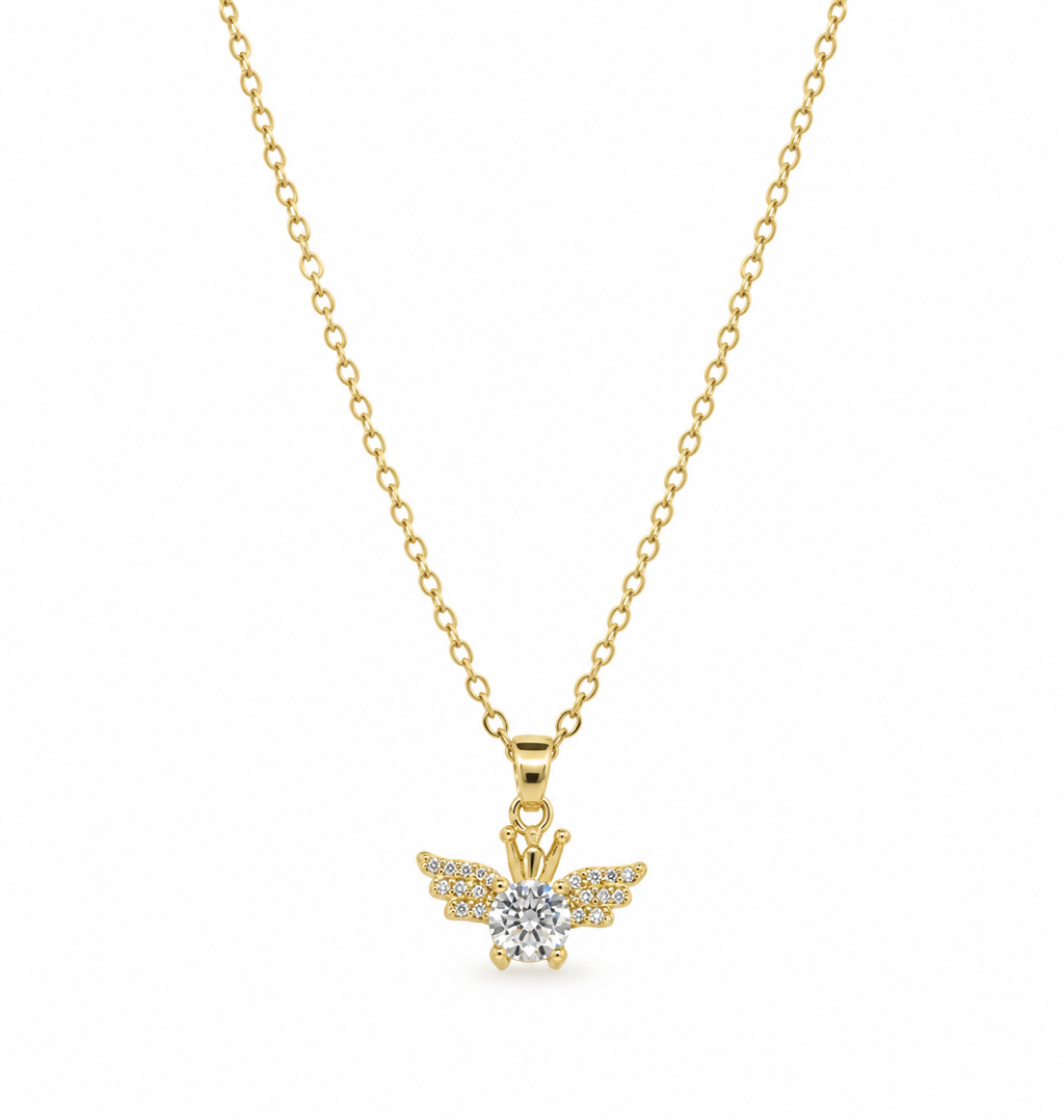 Stainless steel necklace with a zirconia-studded bee pendant.