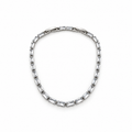 Silver stainless steel tennis bracelet featuring rectangular zirconia stones.