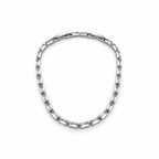 Silver stainless steel tennis bracelet featuring rectangular zirconia stones.