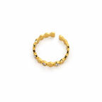 Open stainless steel ring with a honeycomb design and zirconia.