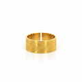 Open-style stainless steel ring with a wide surface and a gold-tone braided pattern.