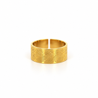 Open-style stainless steel ring with a wide surface and a gold-tone braided pattern.