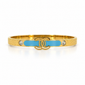 Stainless steel bracelet with the double logo and sky-blue enamel band.
