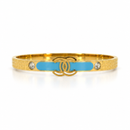Stainless steel bracelet with the double logo and sky-blue enamel band.