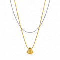 Double-strand stainless steel necklace with a gold seashell pendant.
