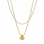 Double-strand stainless steel necklace with a gold seashell pendant.