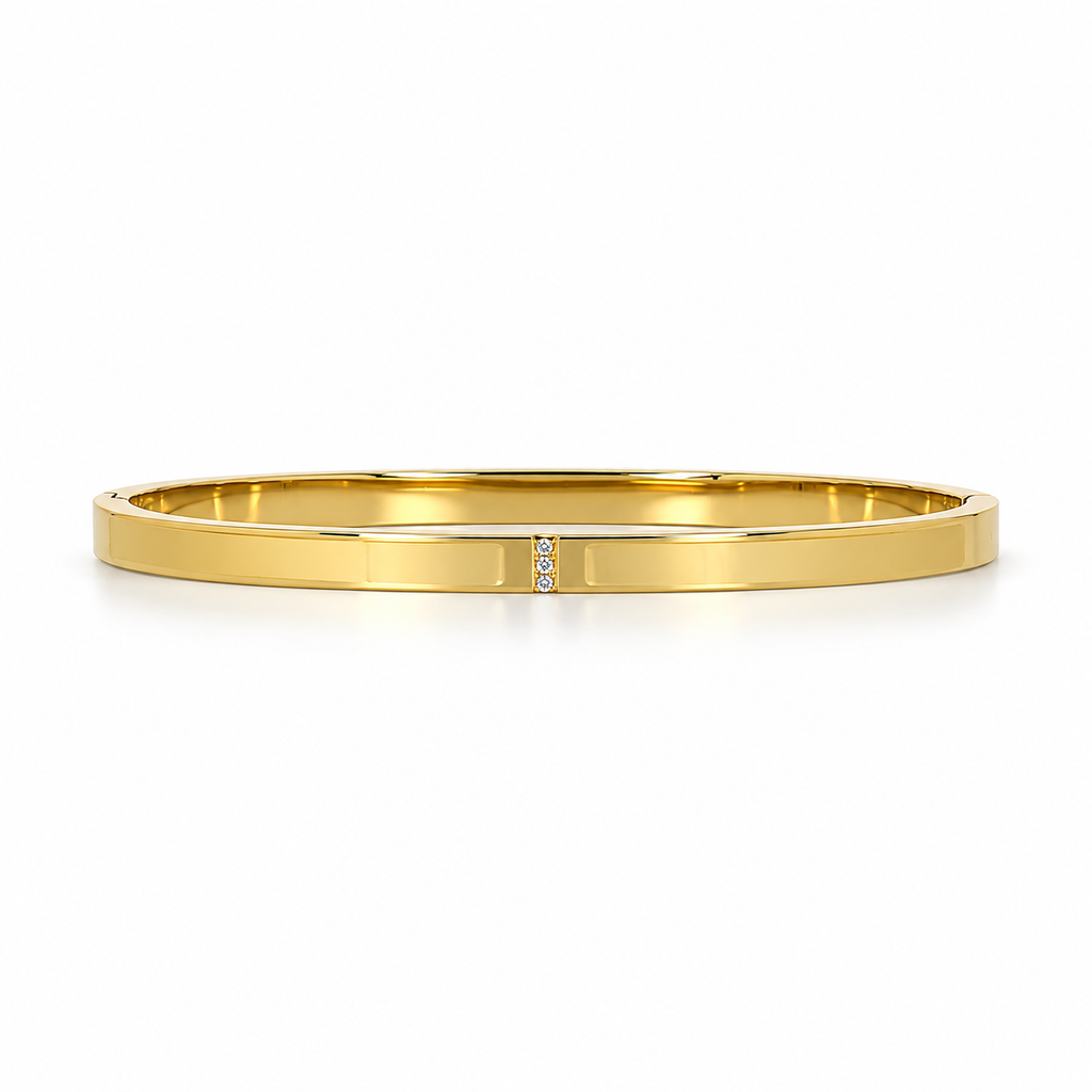 Delicate stainless steel bracelet with a vertical zircon accent.