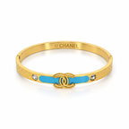 Stainless steel bracelet with the double logo and sky-blue enamel band.