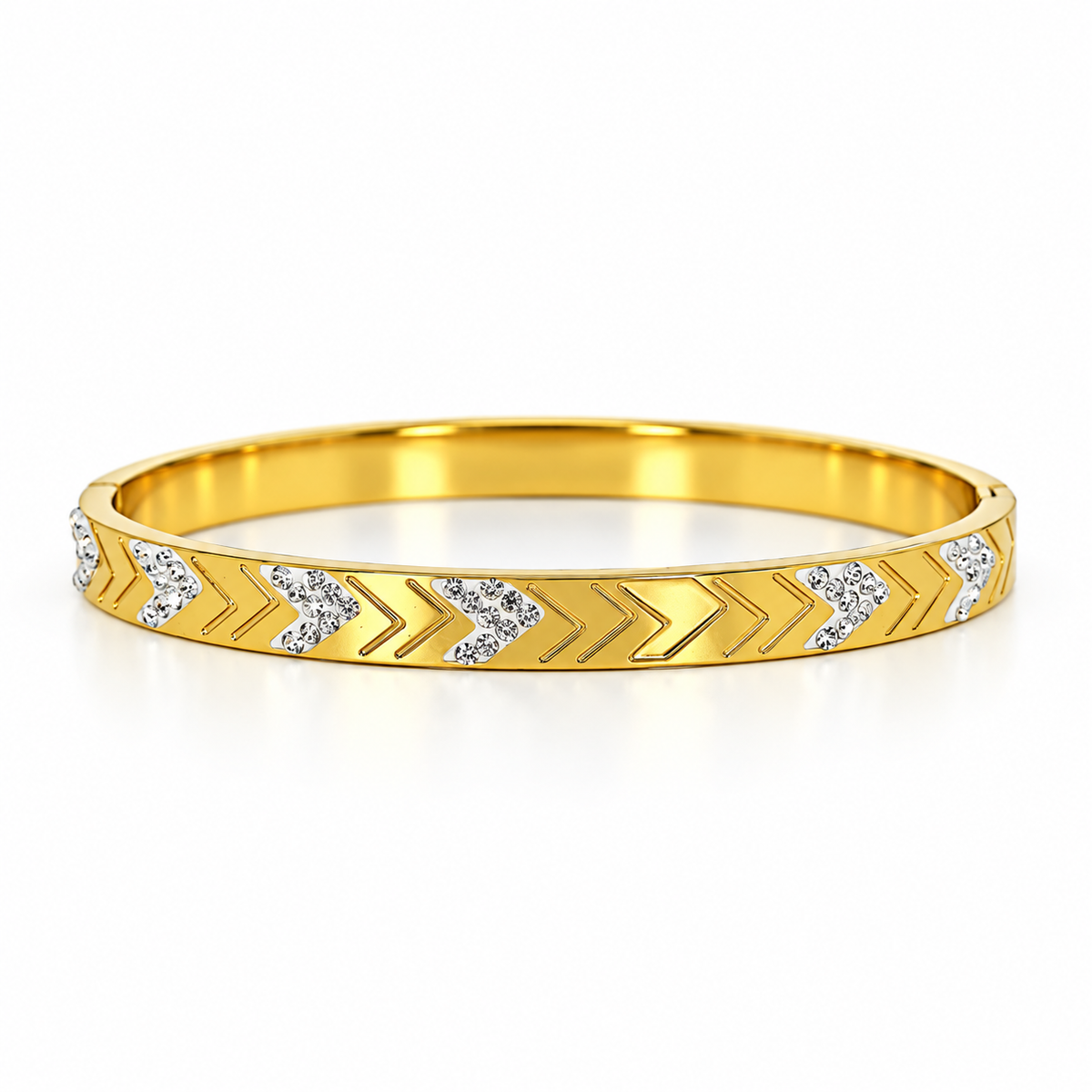 Stainless steel bracelet with a studded arrow design.