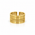 Double-layered open stainless steel ring with leaf engraving