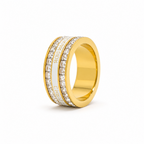 Luxury stainless steel ring adorned with crystals and white enamel – gold plated