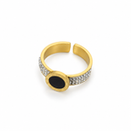 Open stainless steel ring with a black disc and Roman numerals.
