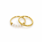 Double stainless steel ring set with pearl beads and a sandblasted finish.