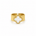 Open stainless steel ring with a wide mother-of-pearl flower