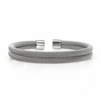 Silver stainless steel bracelet with a double-mesh design.