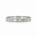 Silver stainless steel bracelet featuring moving, studded stones.