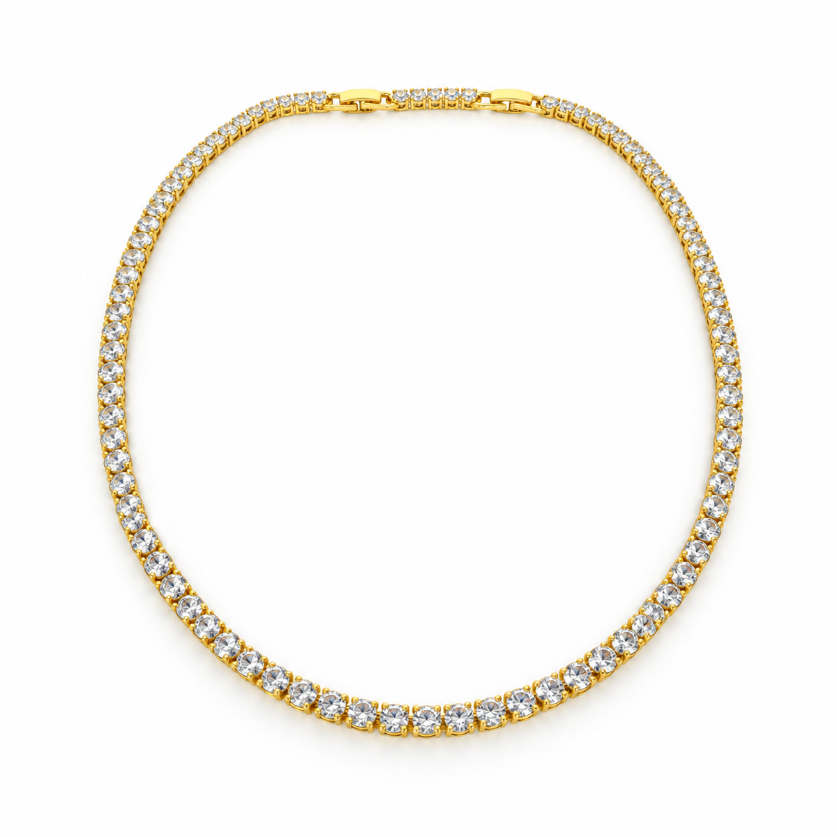 Gold-tone stainless steel tennis necklace studded with zircon.