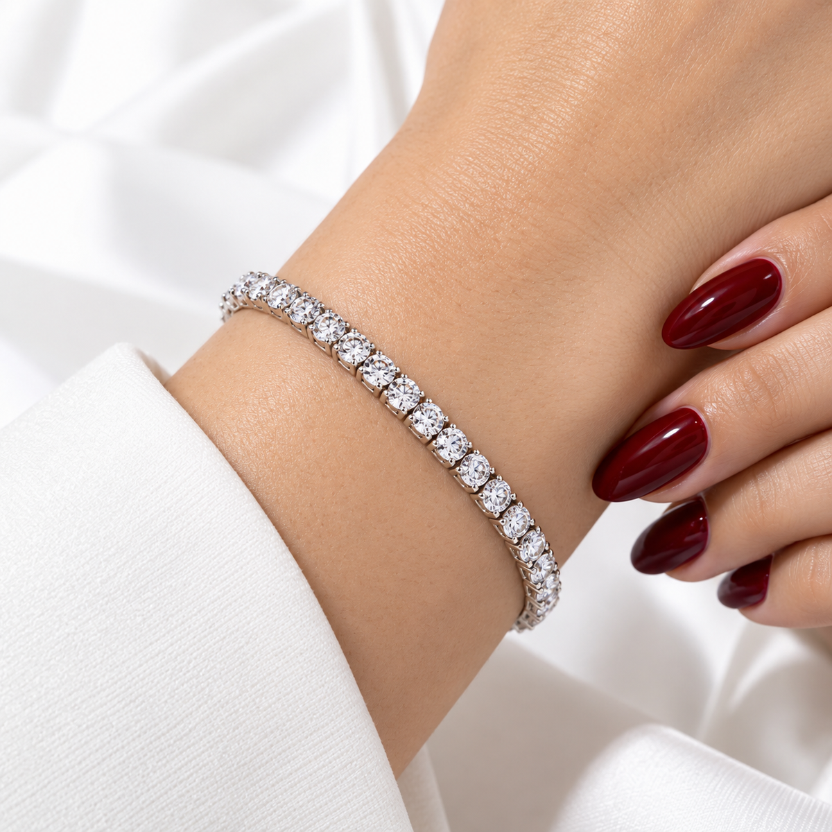 Silver stainless steel tennis bracelet set with zircon