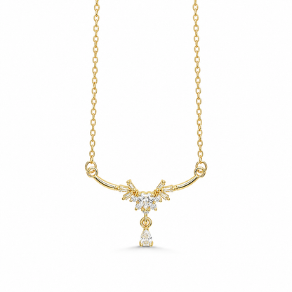 Gold-plated stainless steel necklace with a royal design, adorned with crystals and a zircon stone drop.