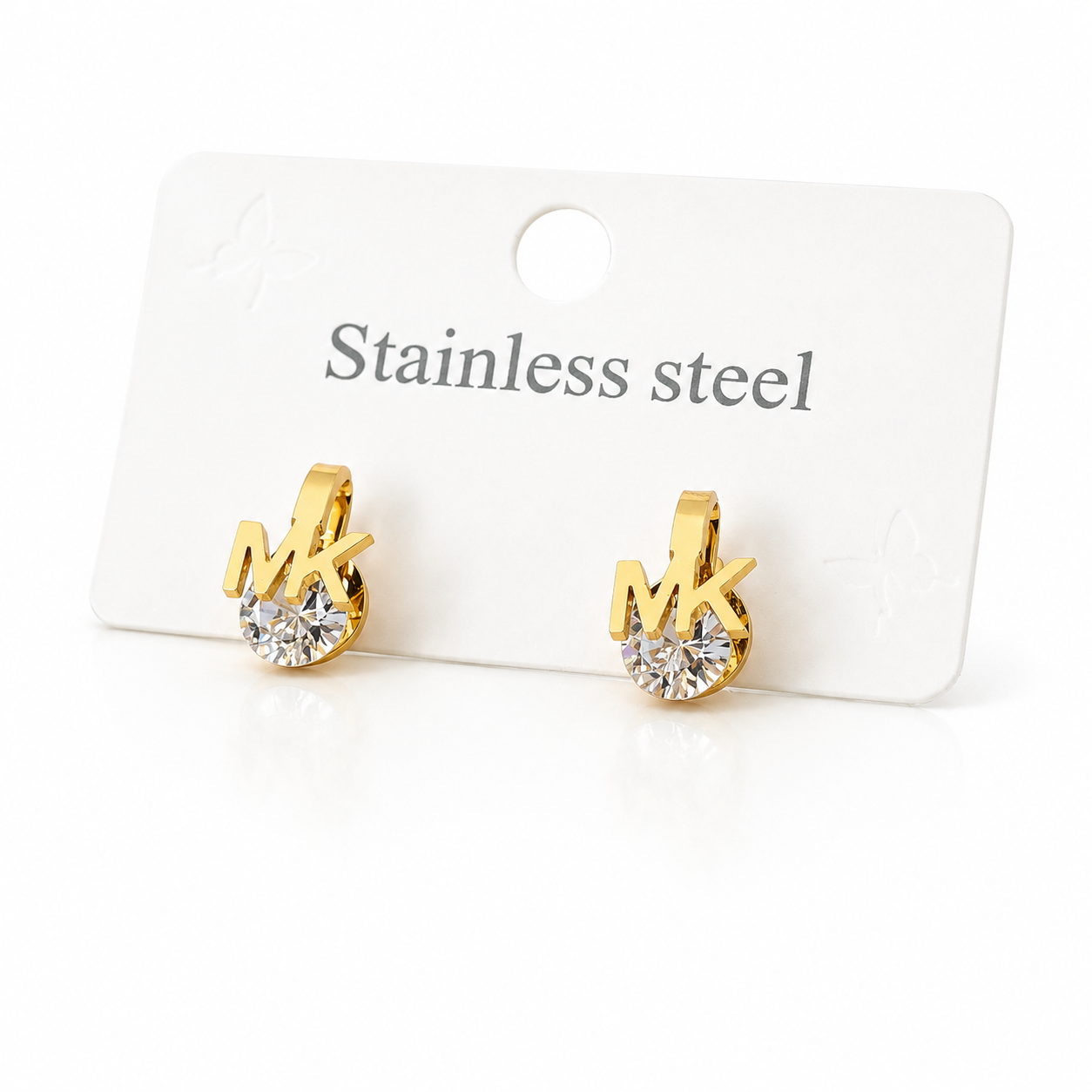 Gold-plated stainless steel earrings with a letter design and sparkling crystals
