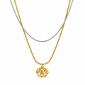 Double-strand stainless steel necklace with a crystal shell pendant