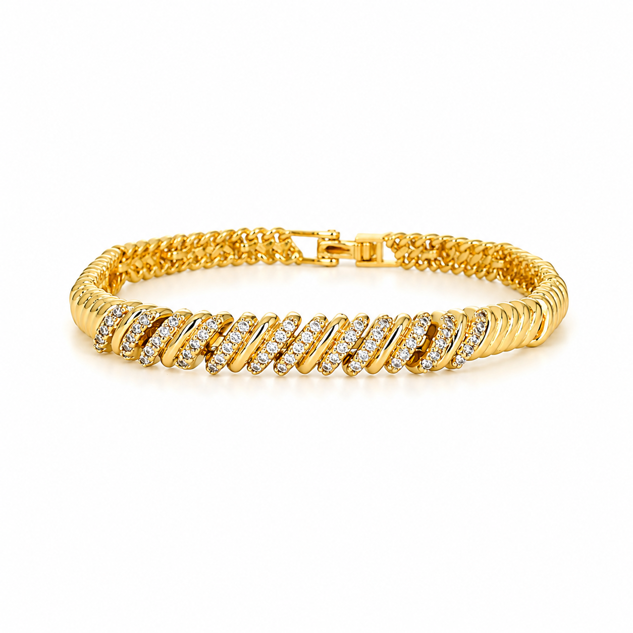 Italian gold-plated bracelet with a spiral design or studded with crystals