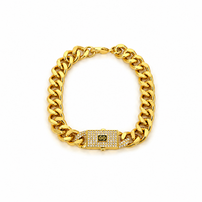 Italian gold-plated bracelet with a treasure chain design and crystal-studded lock