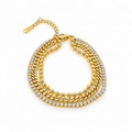 Three-layer stainless steel bracelet with gold balls, chain, and tennis balls