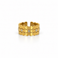 Open stainless steel ring with wavy layered design and zircon.