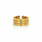 Open stainless steel ring with wavy layered design and zircon.
