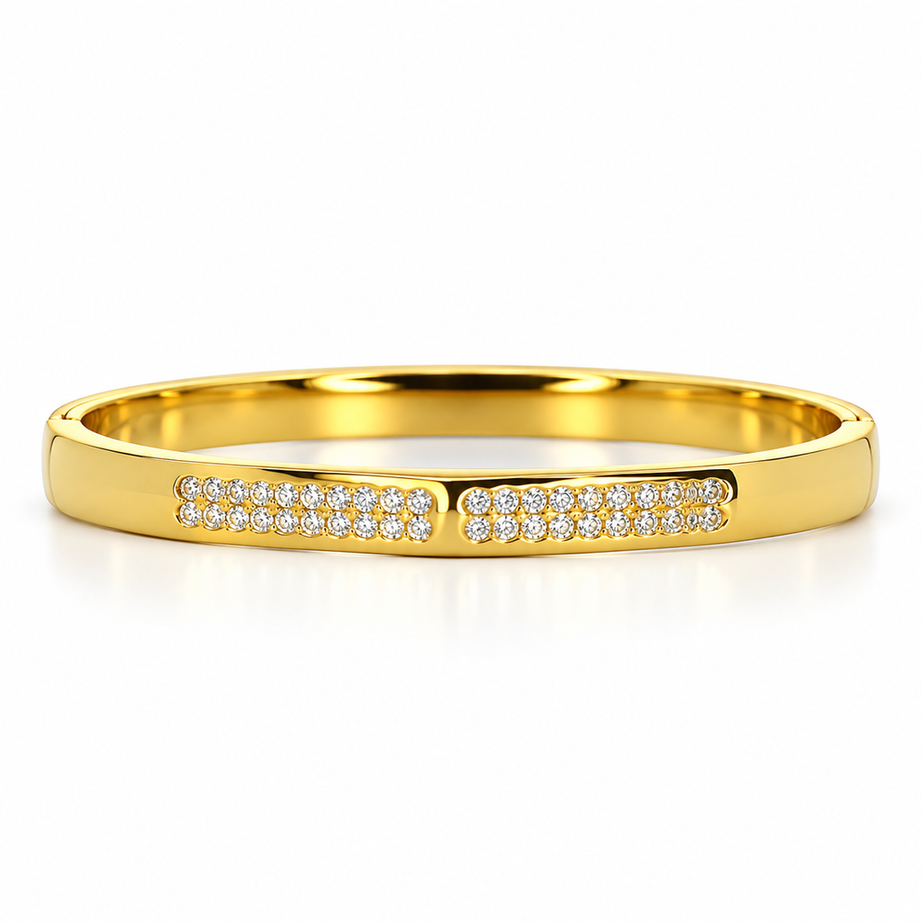 Stainless steel bracelet with two rows of crystals