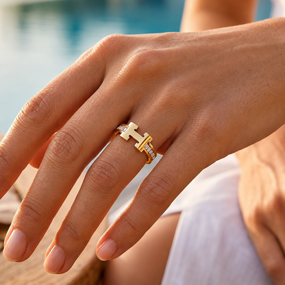 Inspired Golden Crystal H Ring