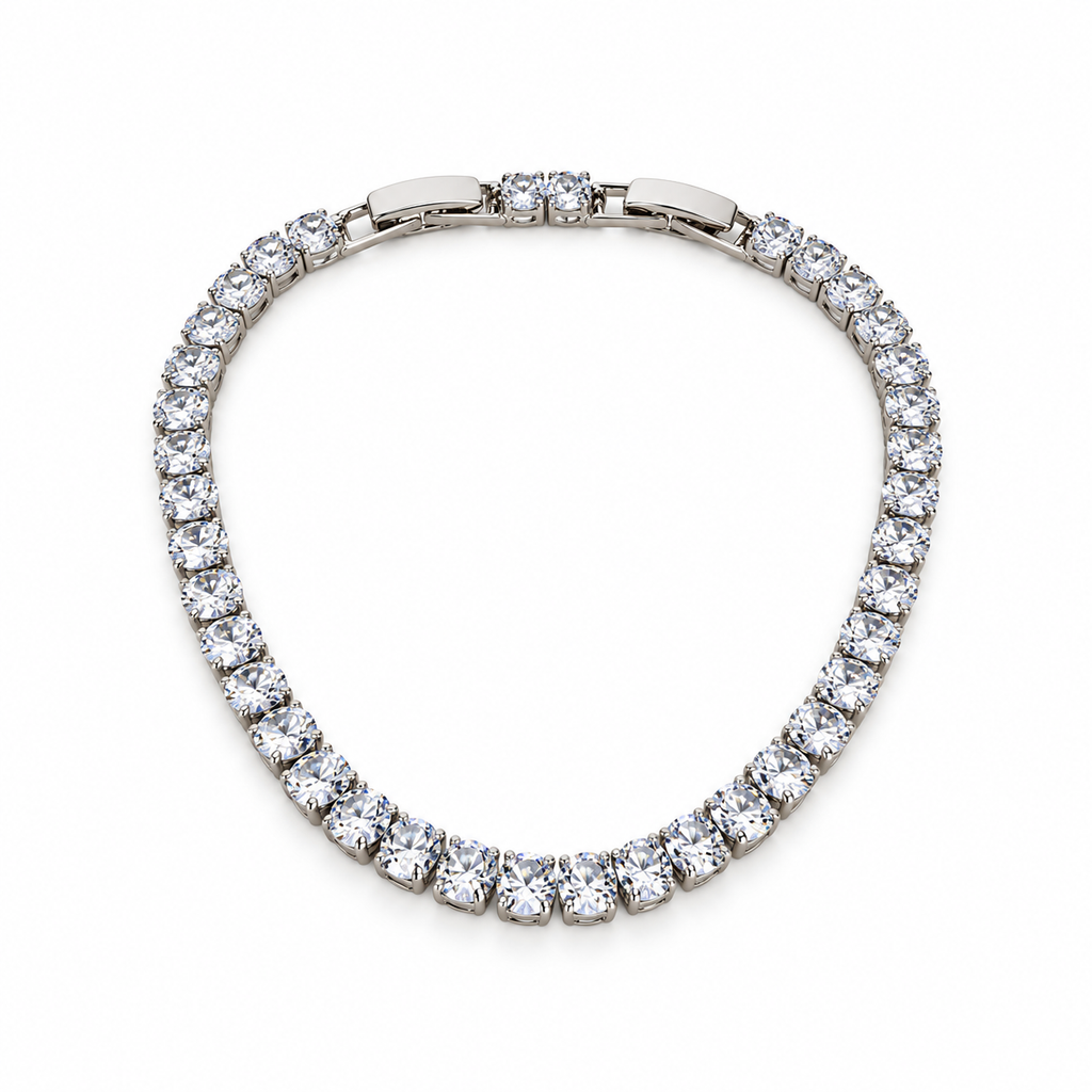 Silver stainless steel tennis bracelet set with zircon